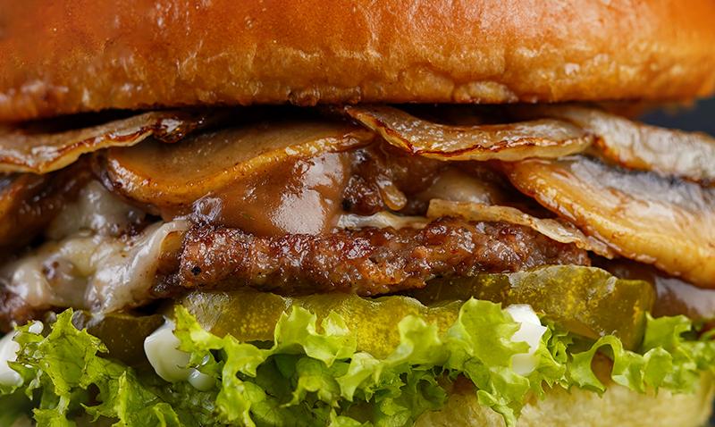 Swiss and Mushroom Burger Closeup